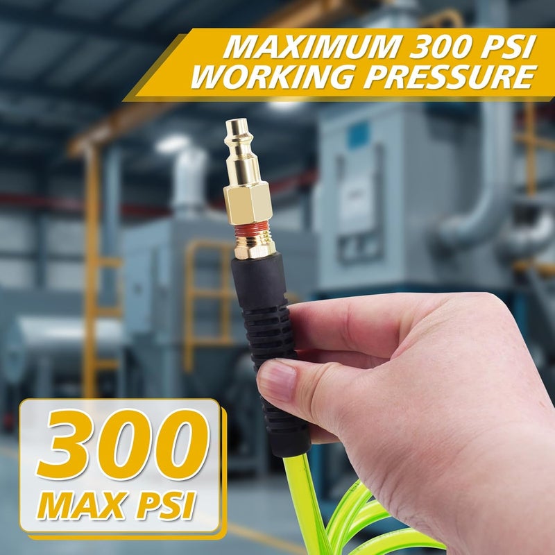 BOTSROOM Air Compressor Hose 1/4 in x 25 ft PU Air Hose Kit with 1/4" Industrial Air Fittings and Bend Restrictors, Working Pressure of 300 PSI, Green - Image 3